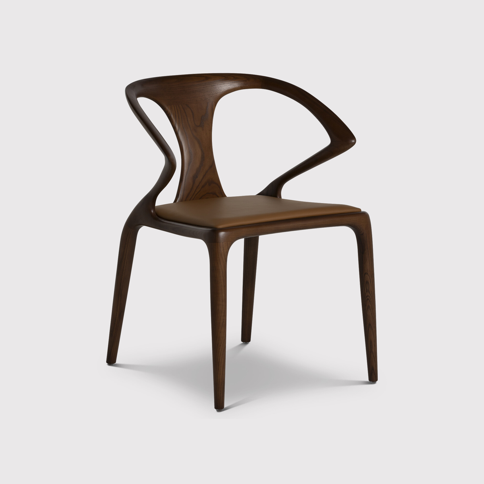 Tiree Brown Leather Dining Chair with Wood Legs, In Leather 07 Tan and Walnut - Barker & Stonehouse