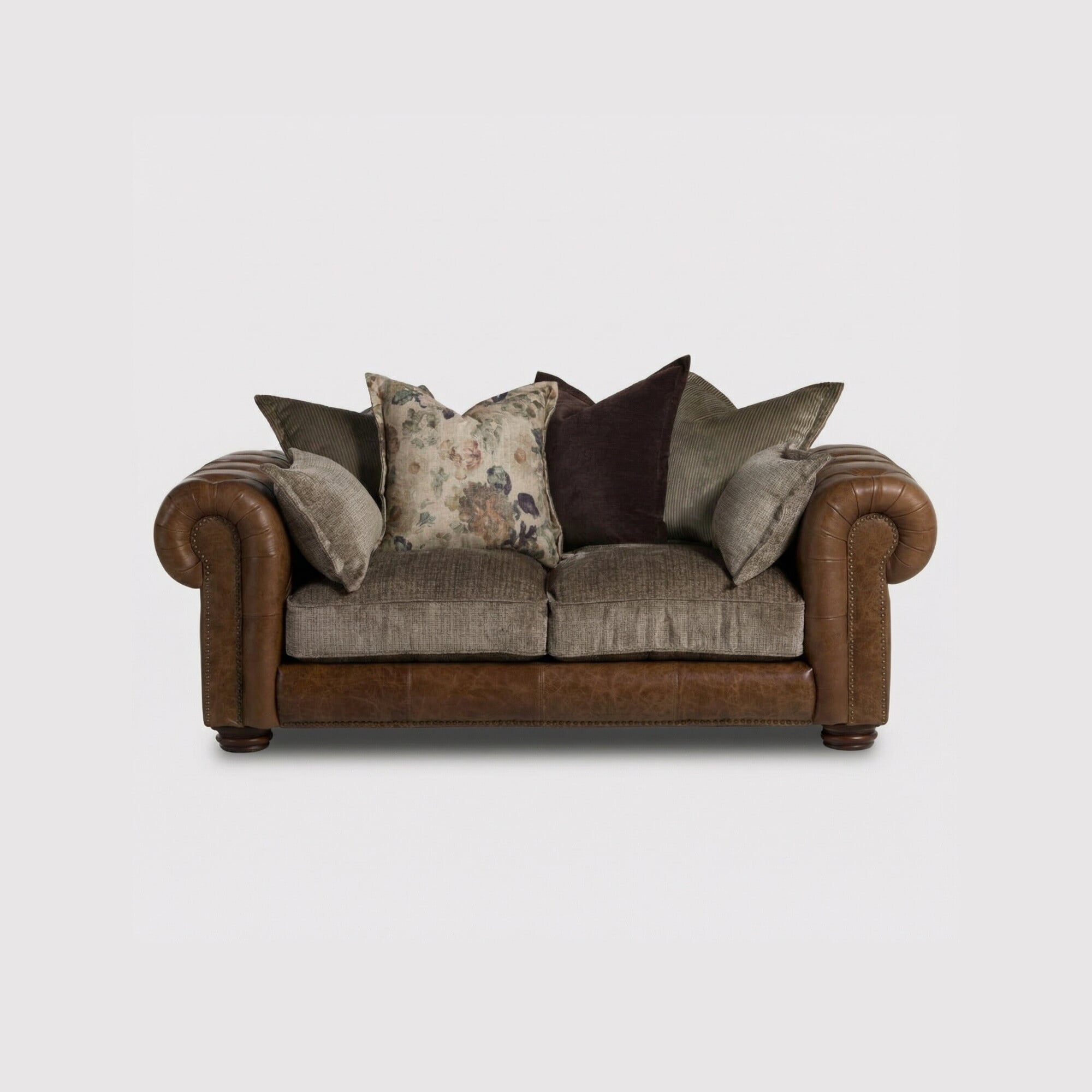 Taunton 2 seater sofa in brown fabric & leather