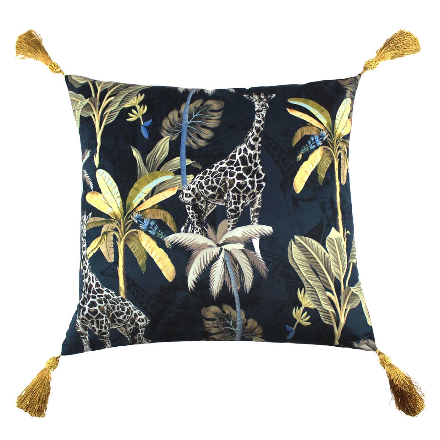 Tropical Tassel Cushion, Square, Navy Fabric | Barker & Stonehouse