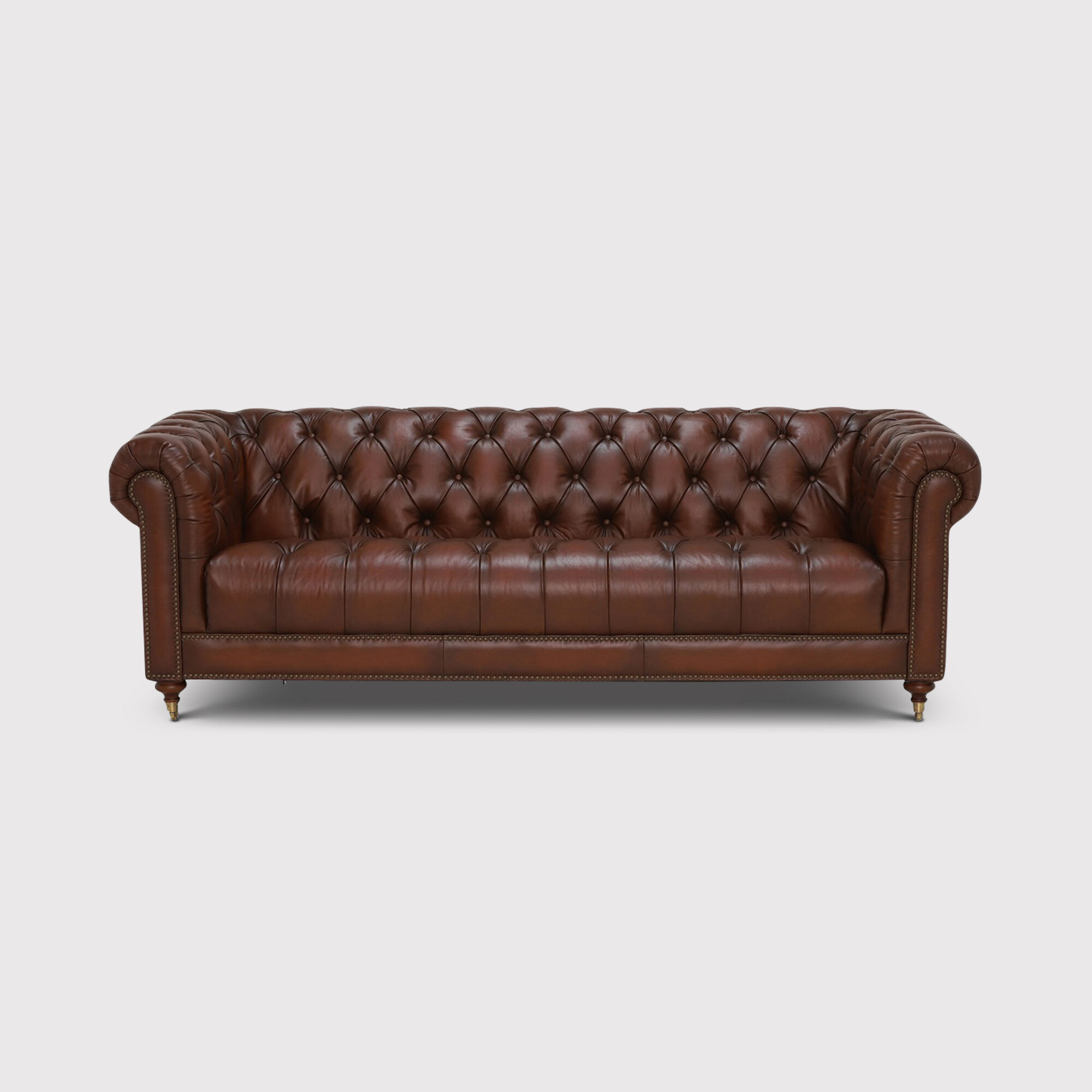 Ullswater 4 Seater Leather Chesterfield Sofa, Brown | Barker & Stonehouse