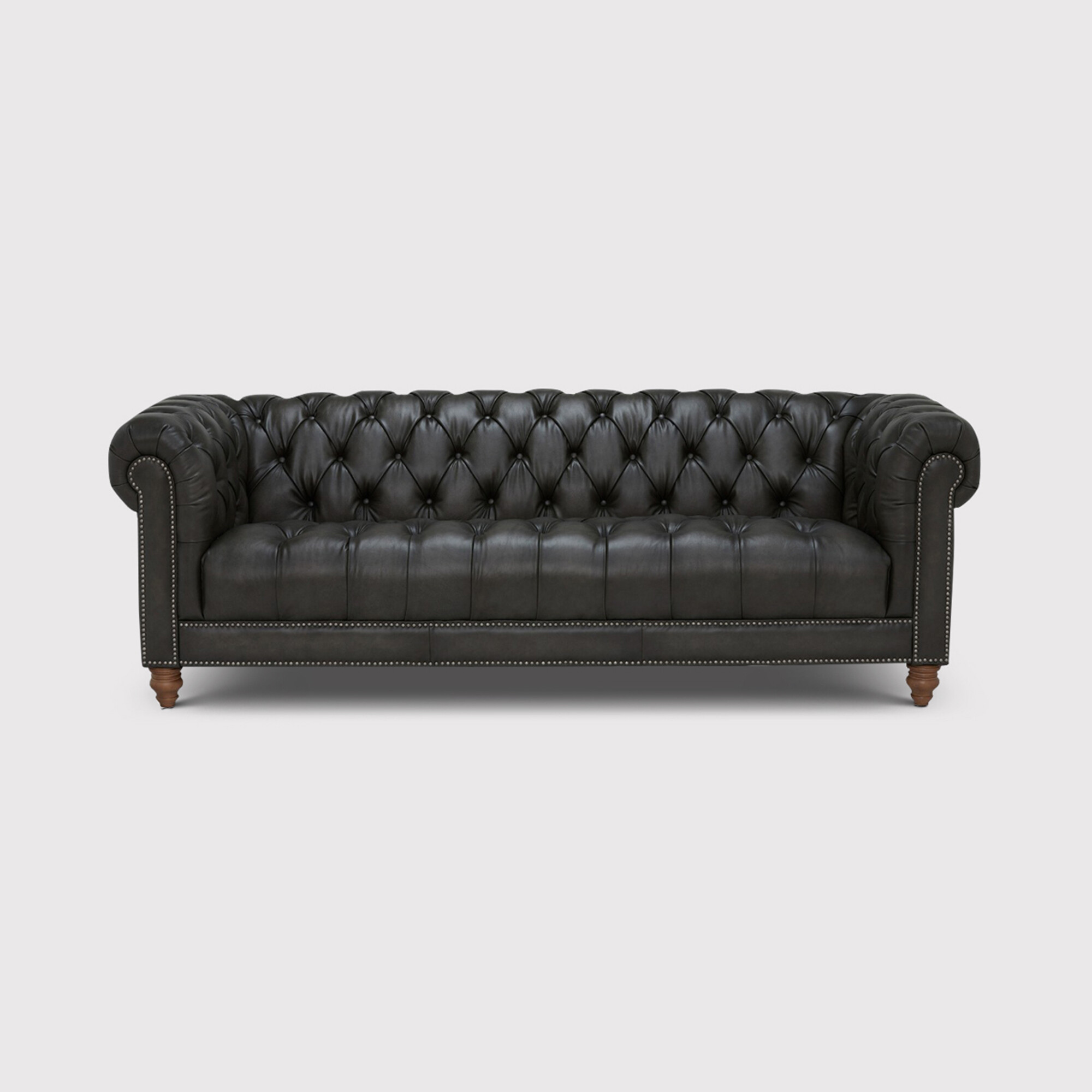 Ullswater 4 Seater Leather Chesterfield Sofa, Black | Barker & Stonehouse