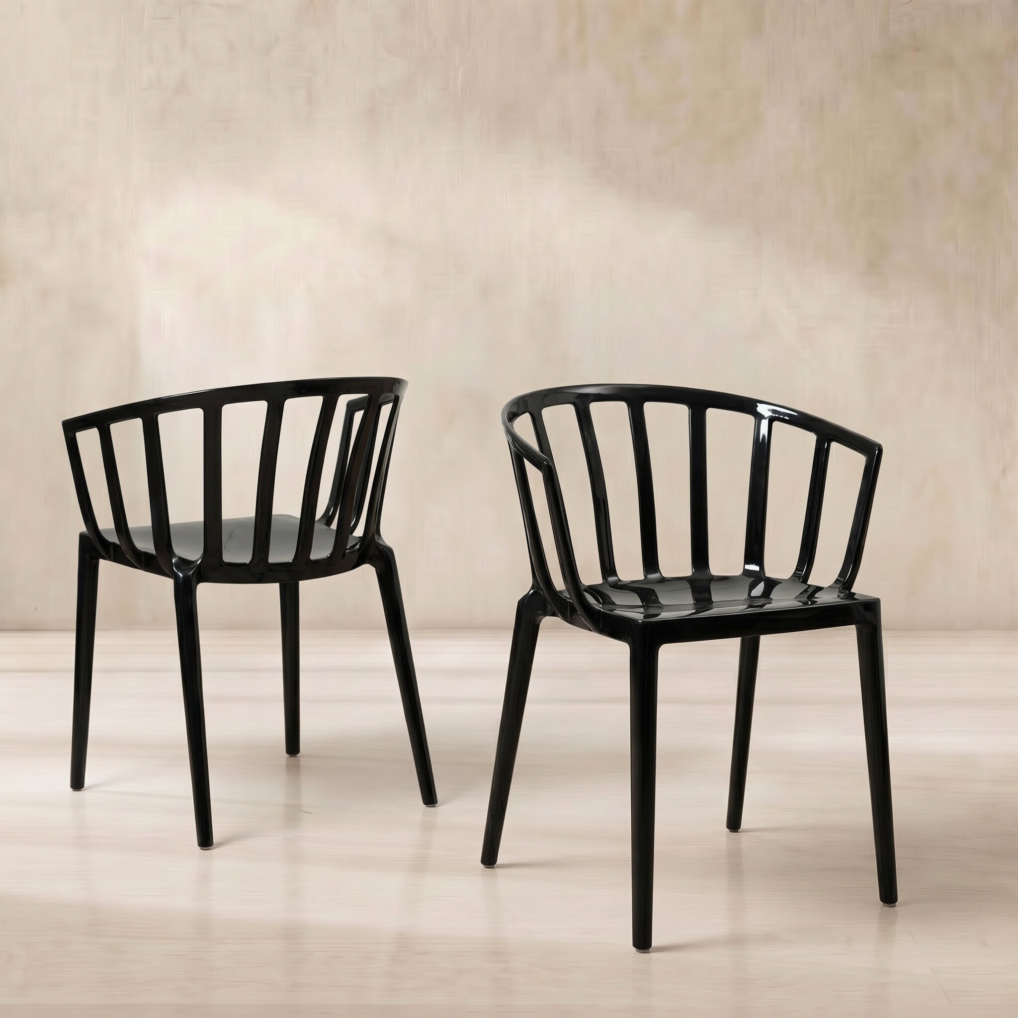 Kartell Venice Black Curved Spingle Dining Tub Chair, Black Kartell Venice Black Curved Spingle Dining Tub Chair, Black
