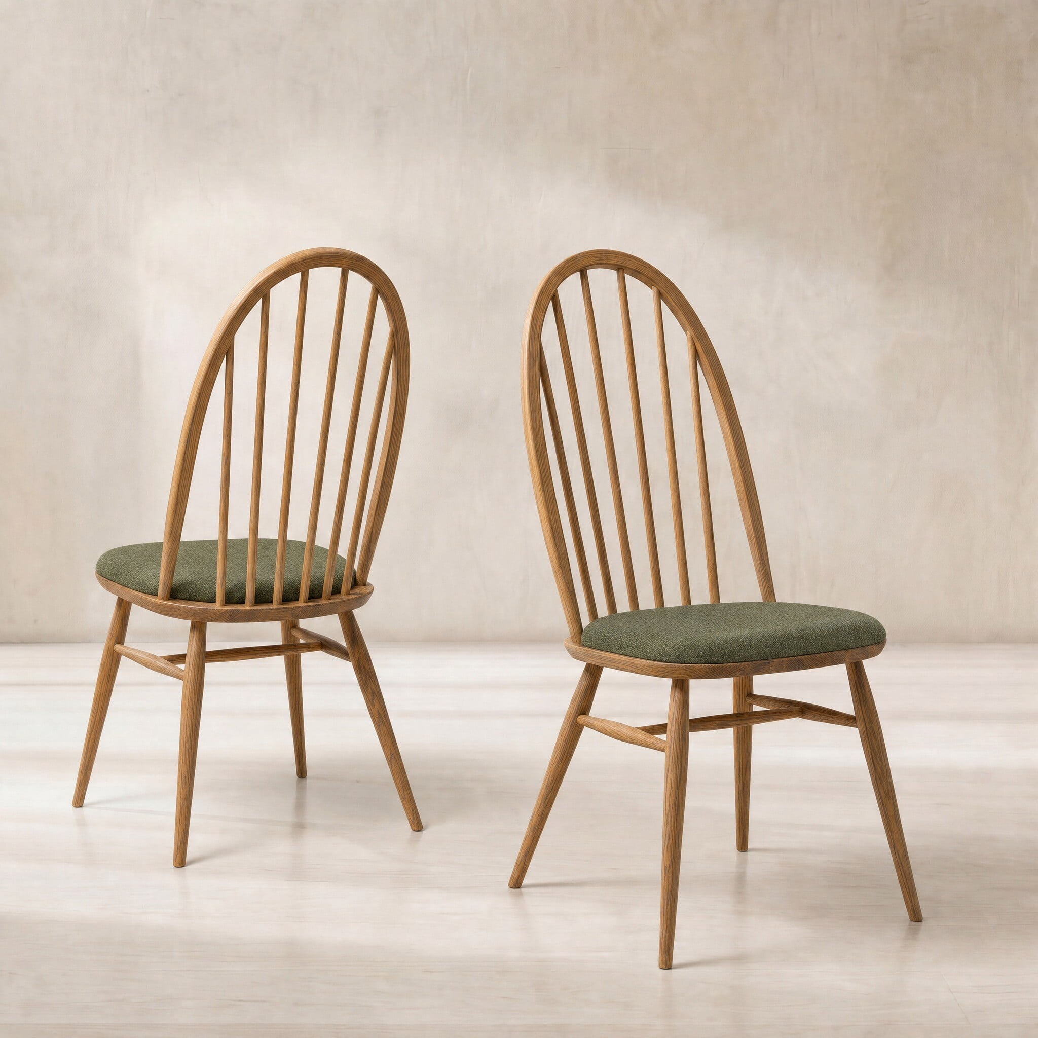 Ercol quaker upholstered dining chair in green wood