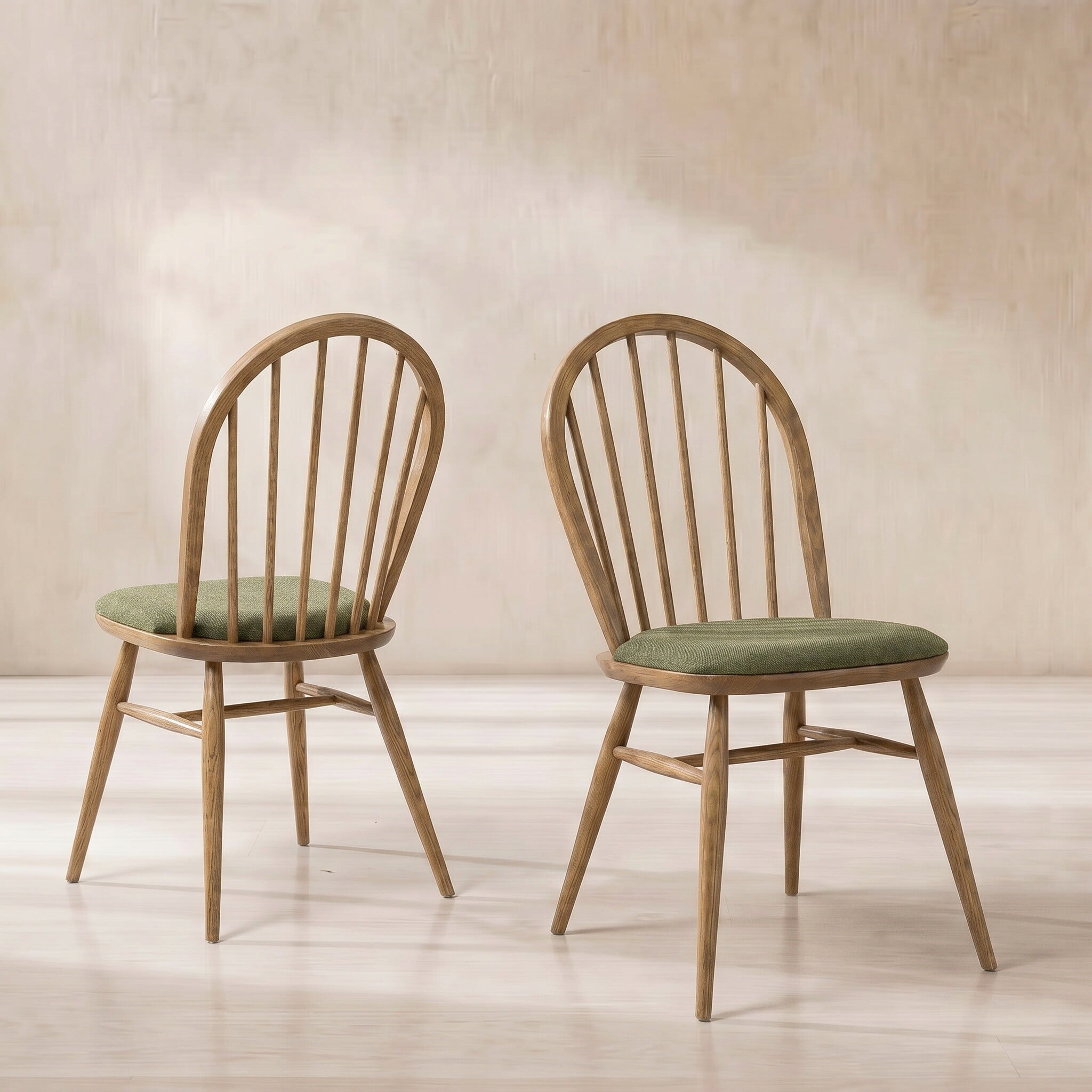 Ercol windsor upholstered dining chair in green wood