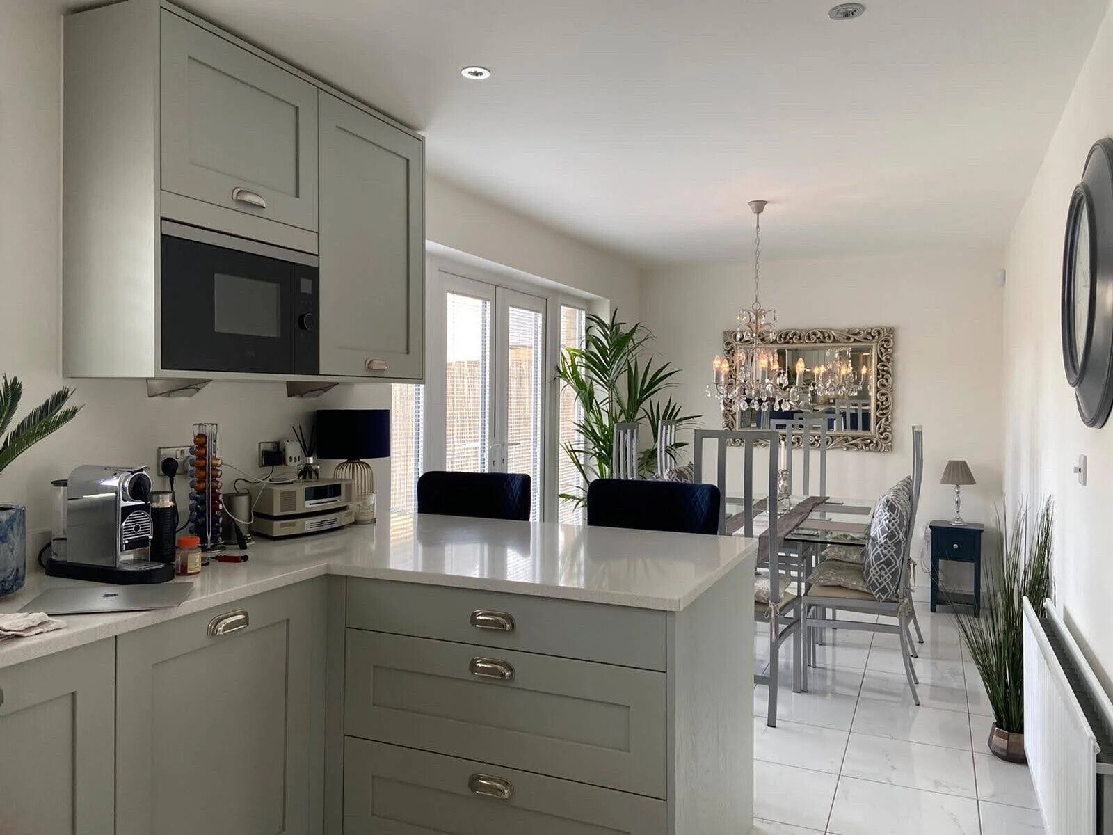 Rivington Blue Velvet Quilted Bar Stool , Dark Blue Velvet Fabric and