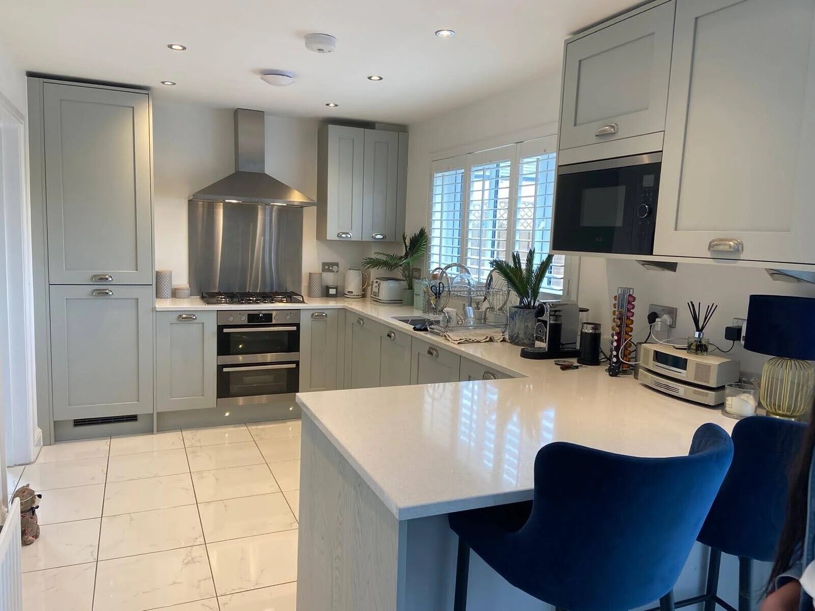 Rivington Blue Velvet Quilted Bar Stool , Dark Blue Velvet Fabric and