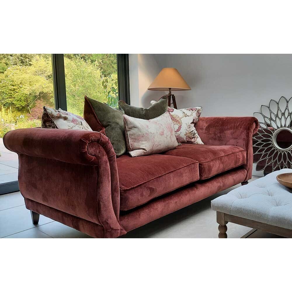Atherton Chenille Fabric Pillow Back 4 Seater Sofa, Blanik Brick Red