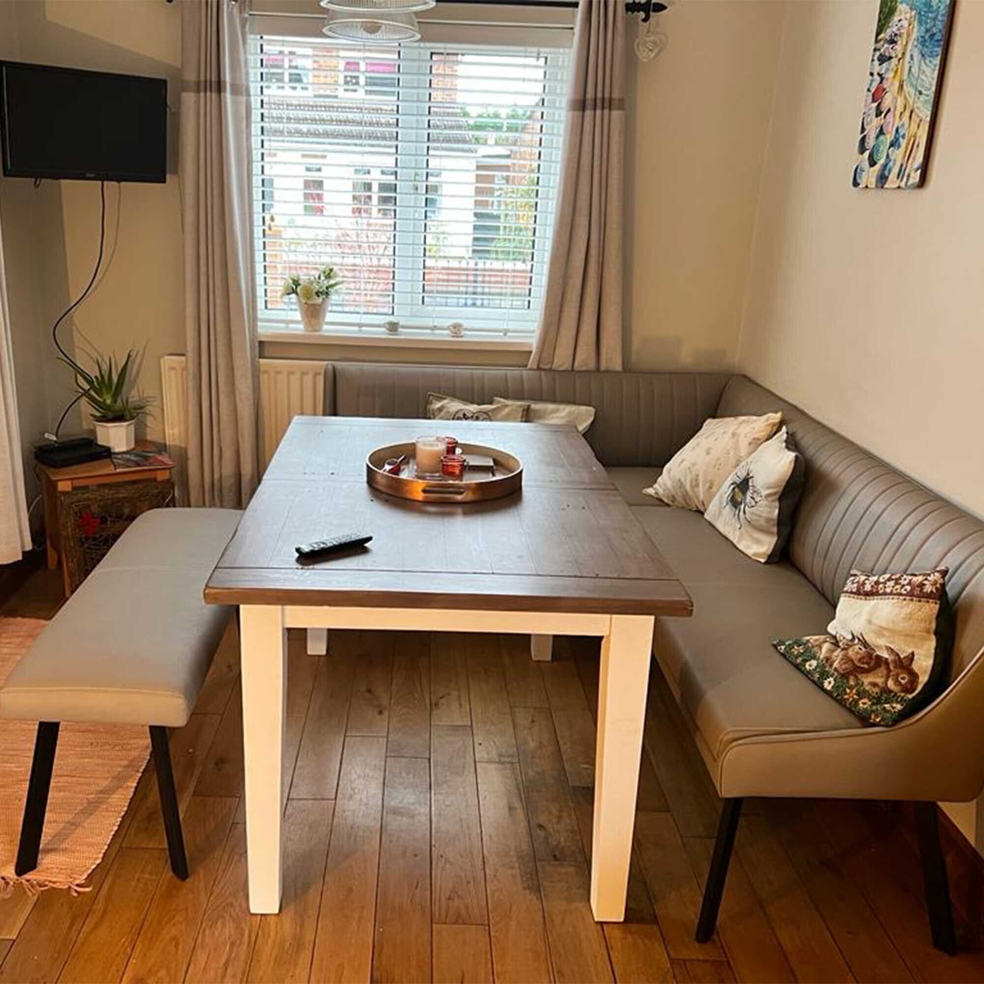 Belize Dining Bench Taupe PU Leather and Black Steel Barker Stonehouse
