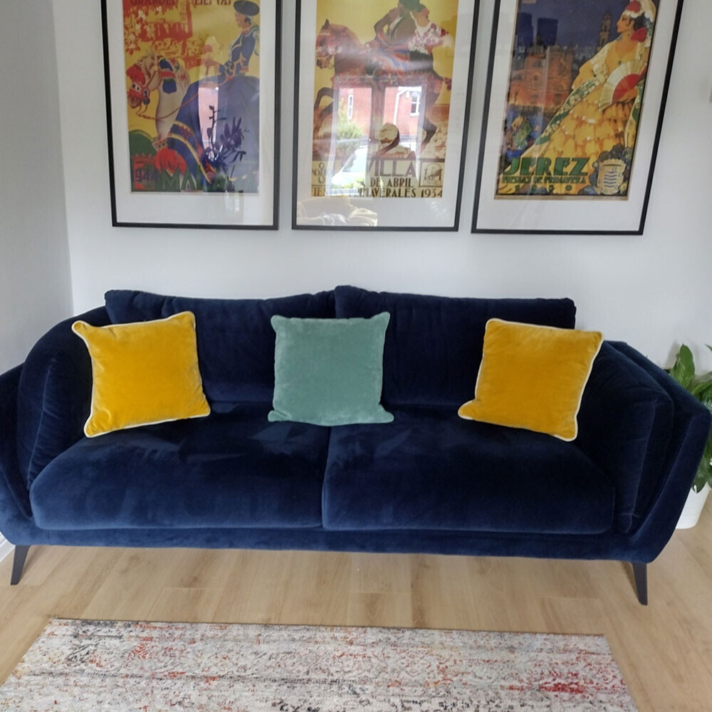 Boone Velvet 3 Seater Sofa, Mustard with Black Metal Legs Barker