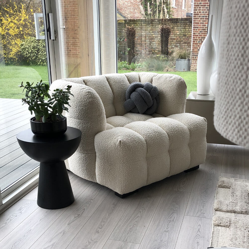Lenor Boucle Ivory Cream Chair, Boucle Ivory with Rustic Charcoal Feet - Barker & Stonehouse