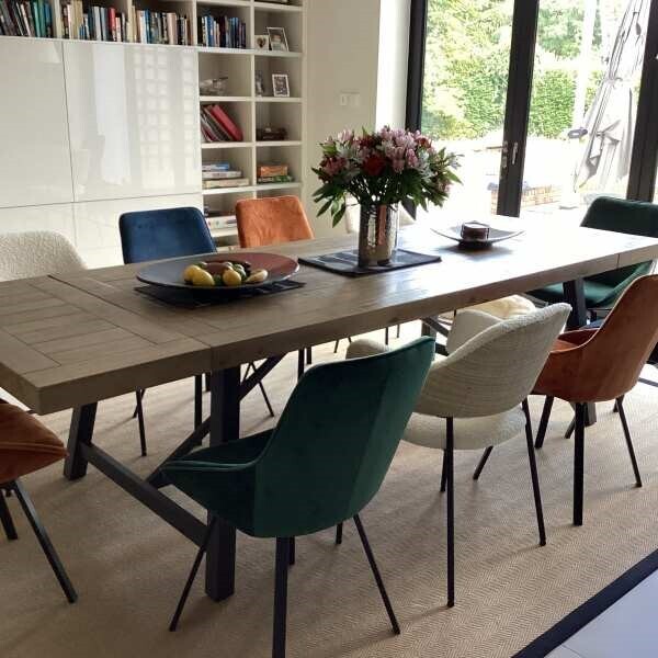 Beckton Blue Velvet Swivel Dining Chair, Blue Finish and Metal Legs