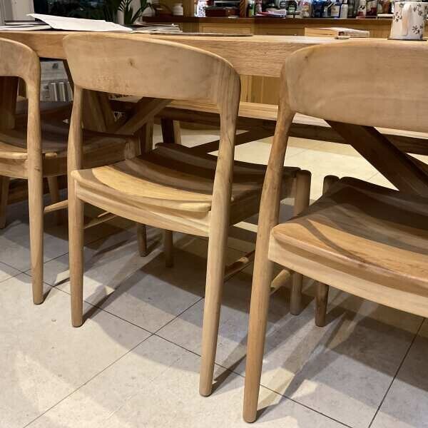 Semeru Curved Teak Wood Open Back Dining Chair, Fine Sanded Barker