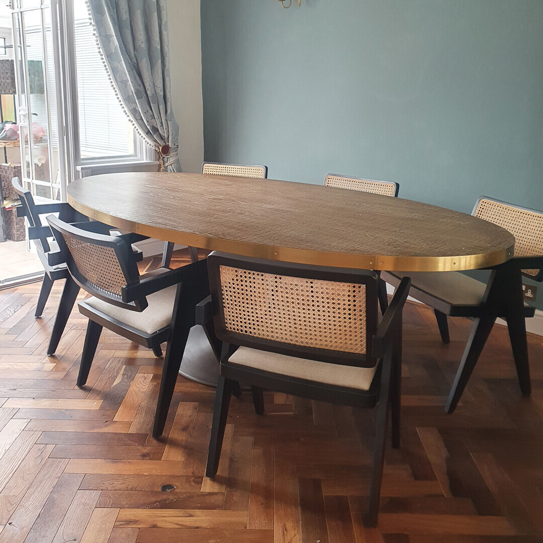 Talula Oval Dining Table, Light Burnt Oak, Light Brass and Light Mouse Grey Barker & Stonehouse
