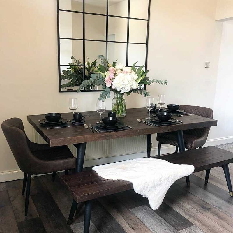 Modi Reclaimed Wood 180cm Dining Table, Bench and 2 Rivington Chairs