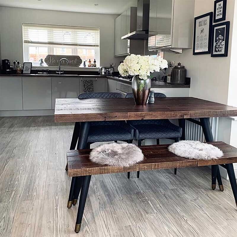 Modi Reclaimed Wood 180cm Dining Table, Bench and 2 Rivington Chairs