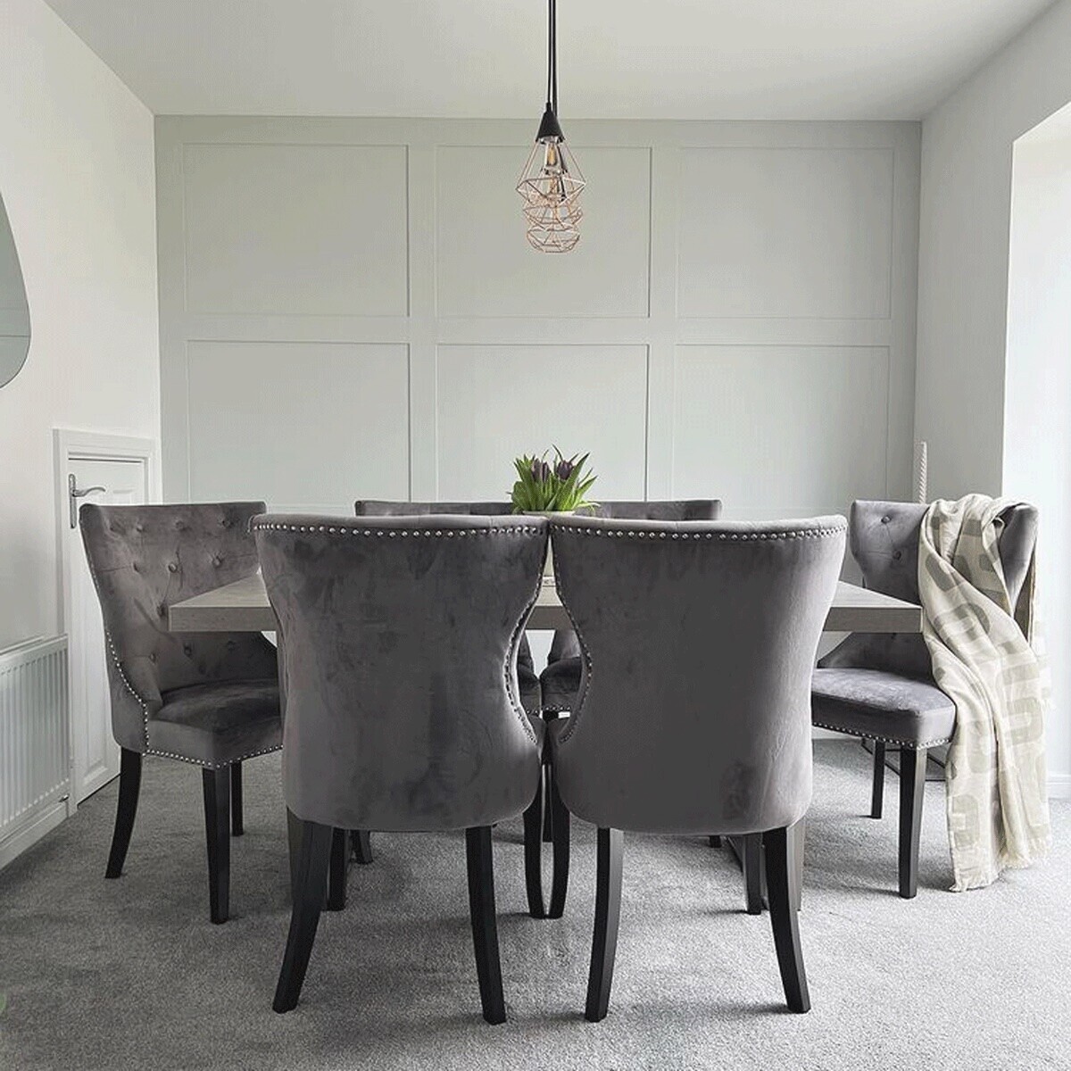 Kinsey Blue Velvet High Back Buttoned Dining Chair With Studs, Viola