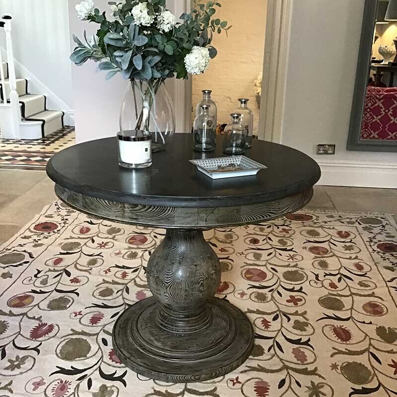 Woolton 100cm Round Dining Table White Marble and Mid Burnt Oak