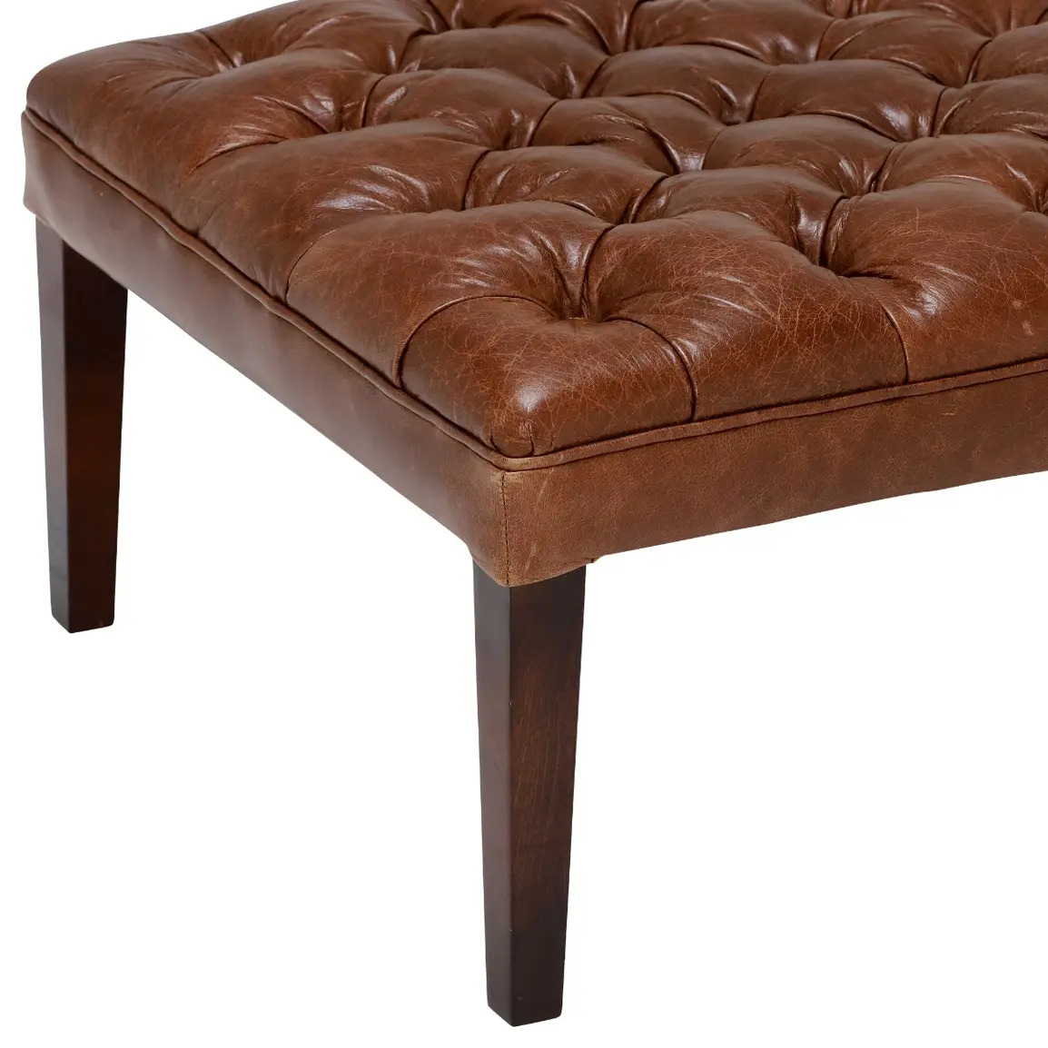 Tetrad Harris Tweed Mackenzie Leather Buttoned Stool, Brompton Tan