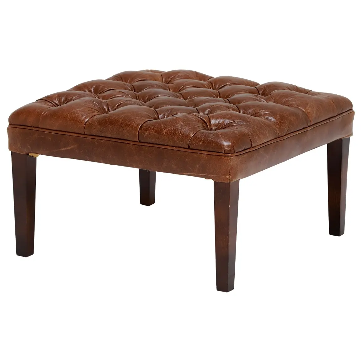 Tetrad Harris Tweed Mackenzie Leather Buttoned Stool, Brompton Tan