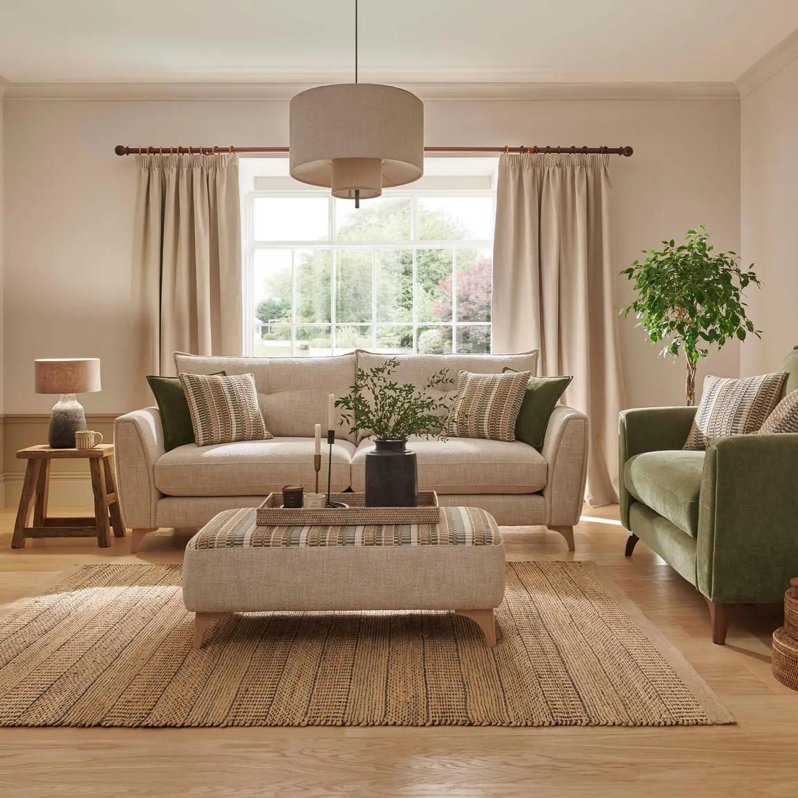 Calloway Fabric Bench Stool with Natural Oak Feet, Tyne Natural