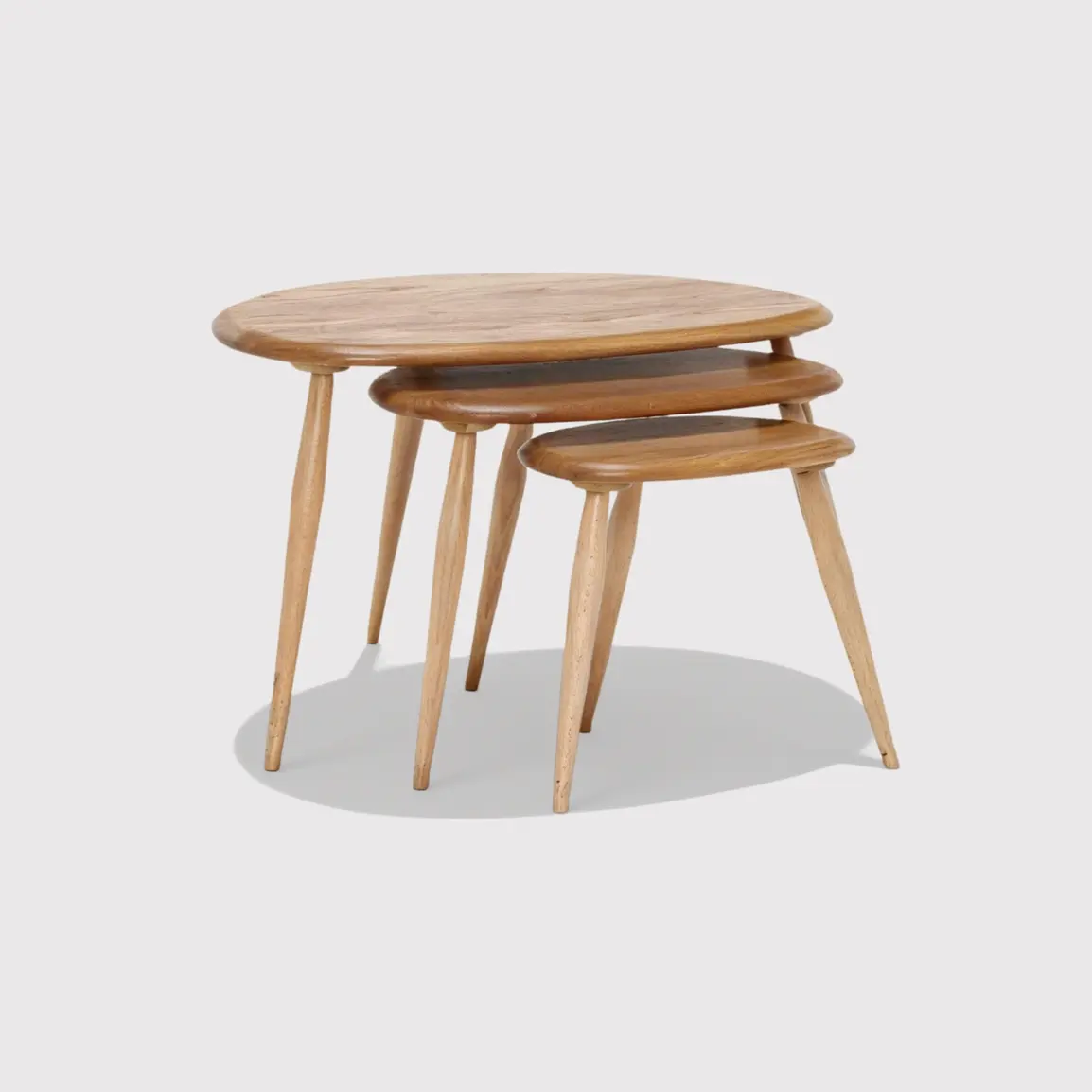 Ercol Pebble Nest of 3 Wood Tables, LT Light - Barker & Stonehouse