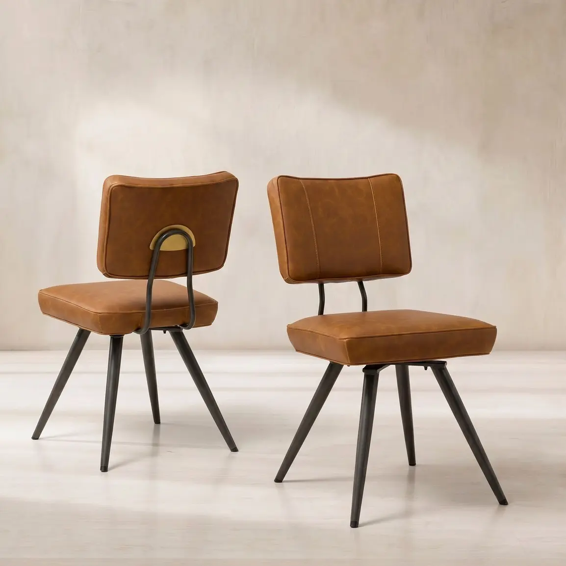 Sawyer Brown Faux Leather Swivel Dining Chair, Khaki - Barker