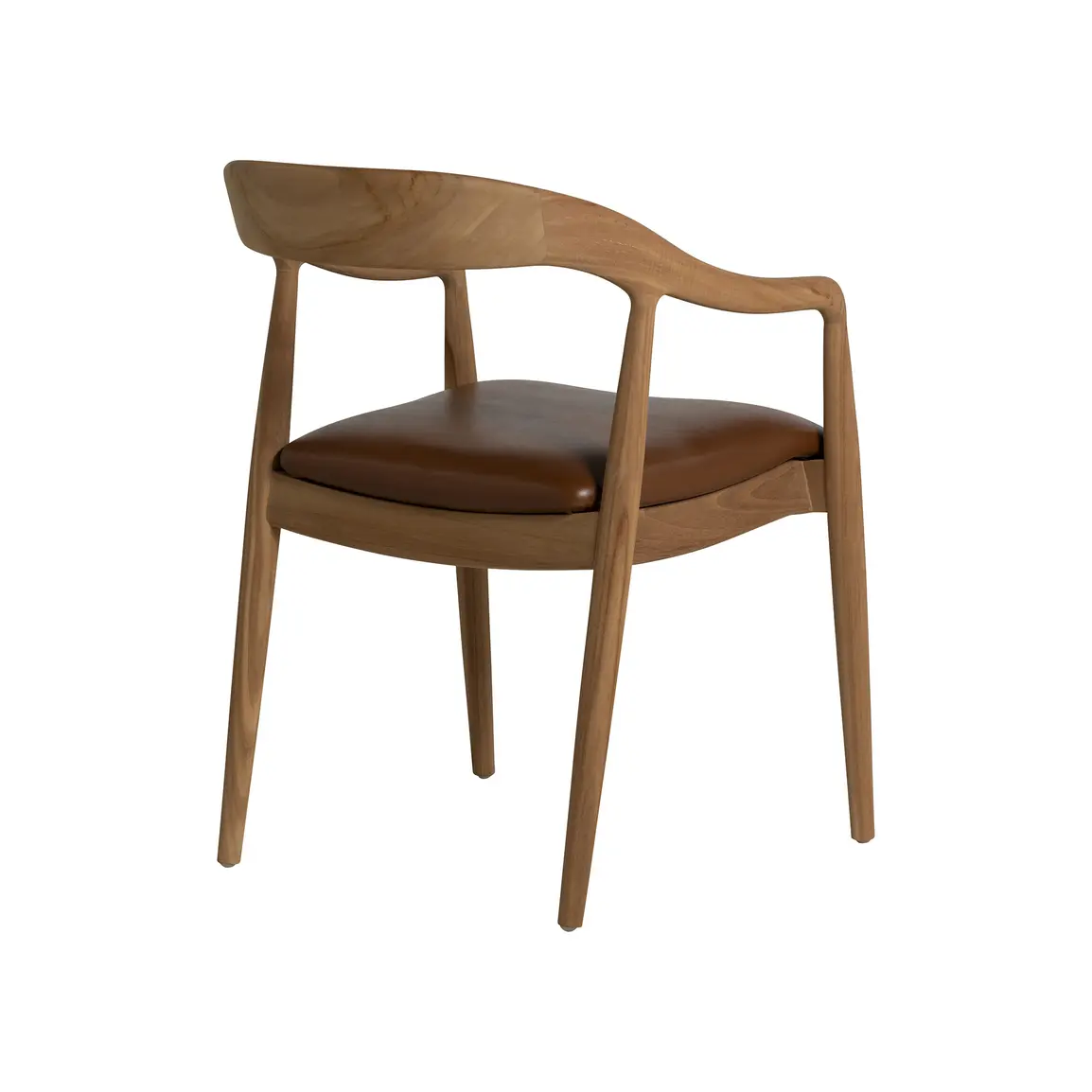 Semeru Curved Teak Wood Open Back Dining Armchair with Leather