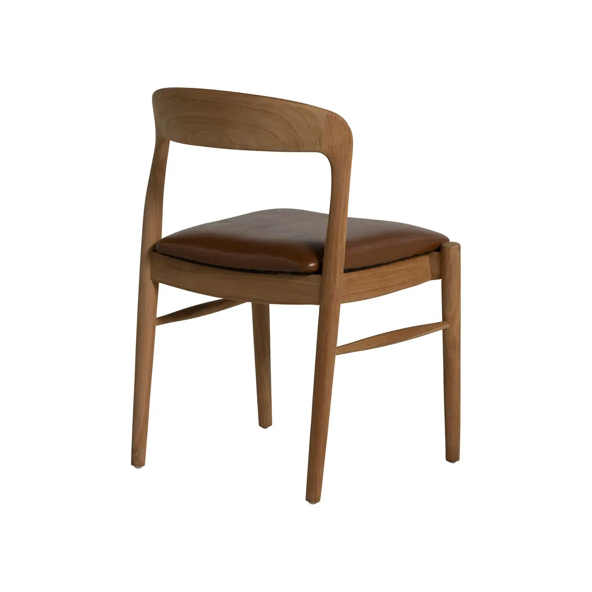 Semeru Curved Teak Wood Open Back Dining Chair with Leather Seat