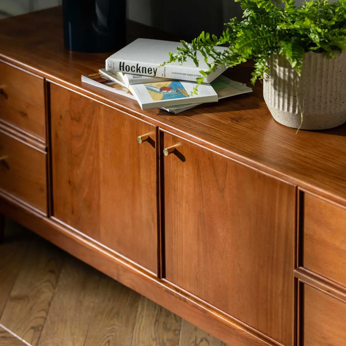 Sendai Acacia Wood 2 Door 4 Drawer TV Unit, Cool Walnut Finish