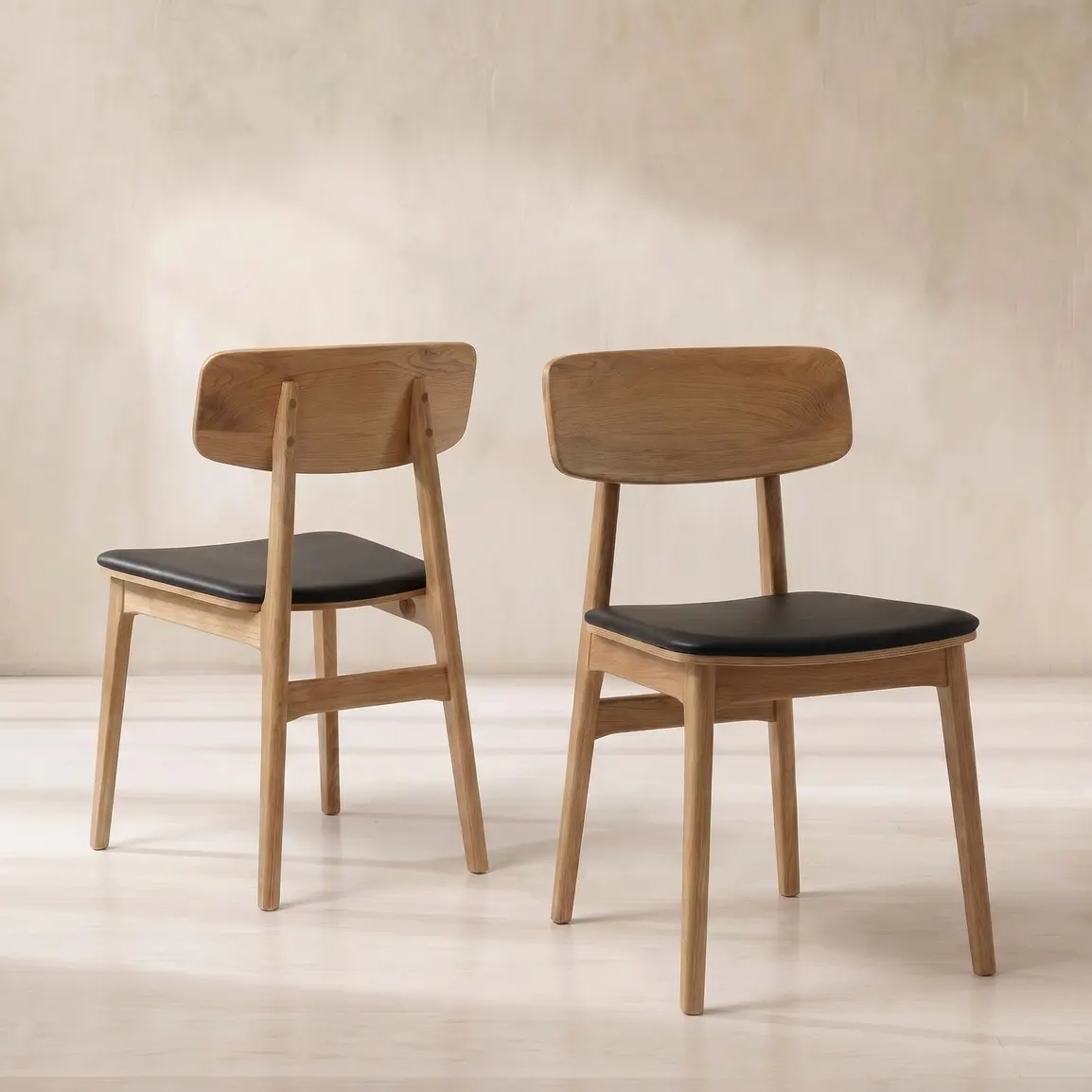 Tatum Faux Leather Curved Back Wooden Dining Chair, Black PU And