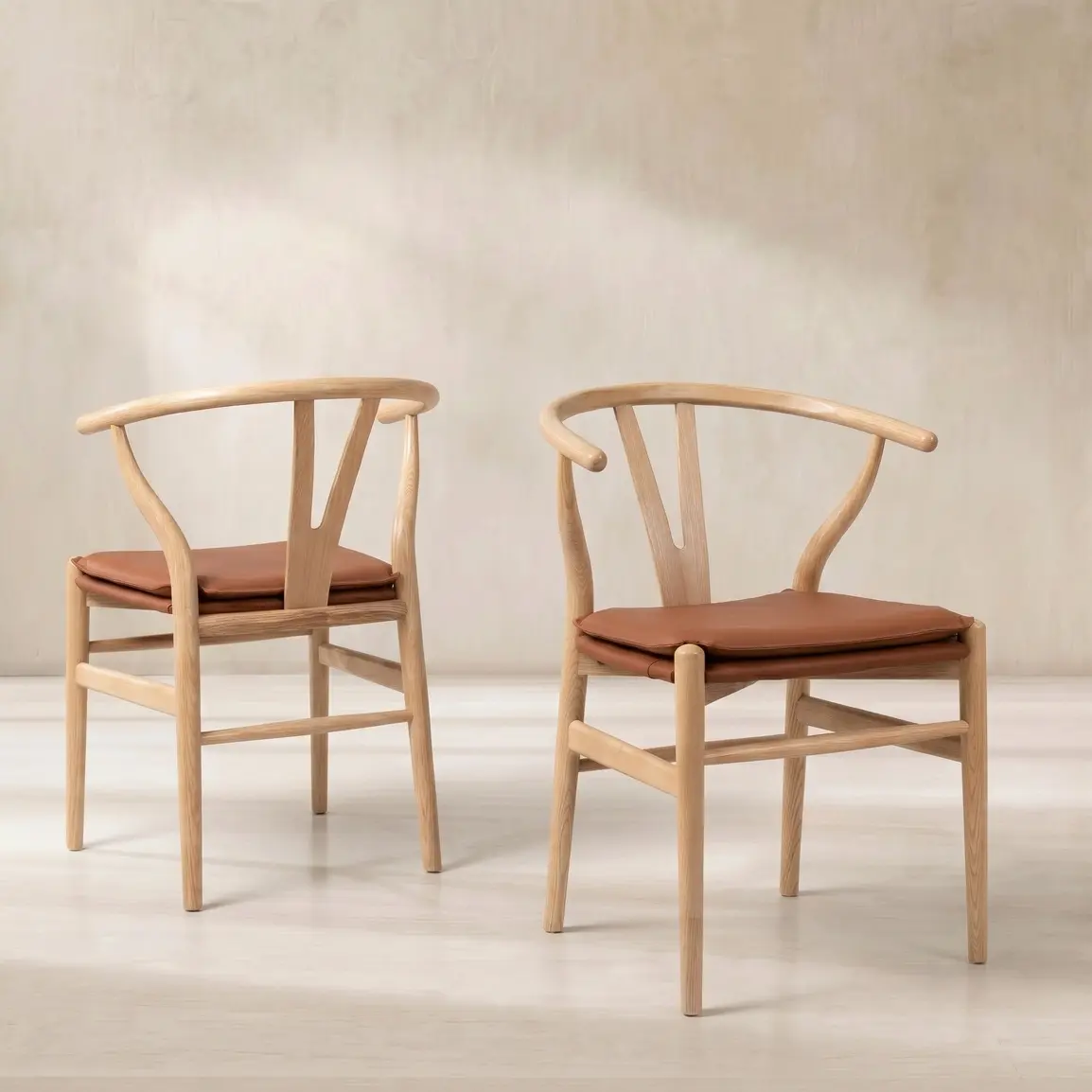 Thoren Ashwood Open Back Dining Chair with Brown Faux Leather Seat
