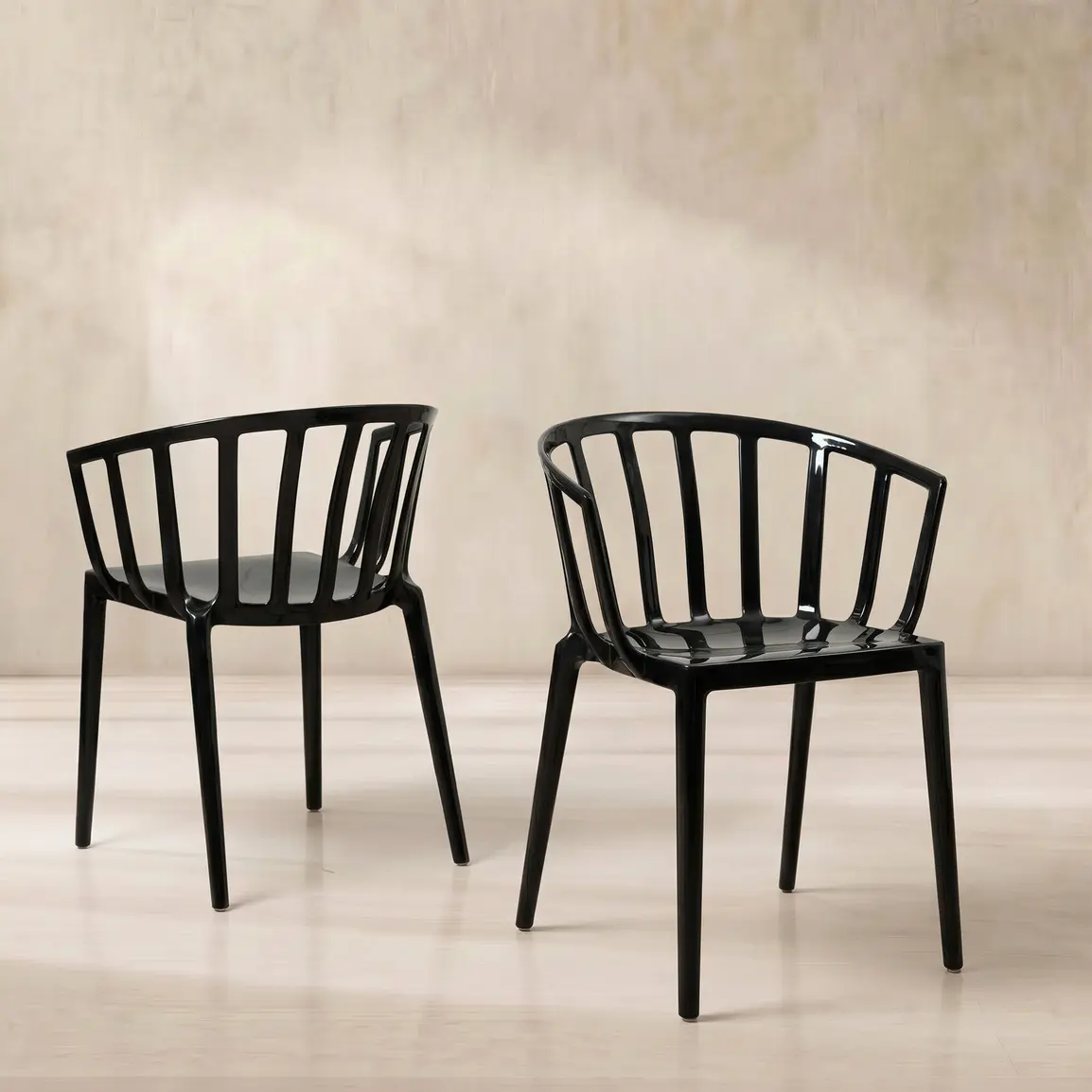 Kartell Venice Black Curved Spingle Dining Tub Chair, Black