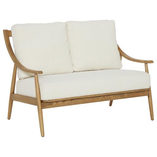 Runa Cream Textured Fabric 2 Seater Sofa with Wood Frame Barker