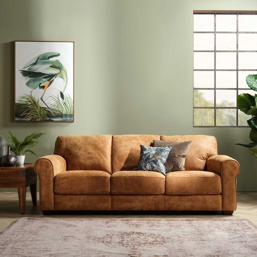 Tan real shop leather sofa