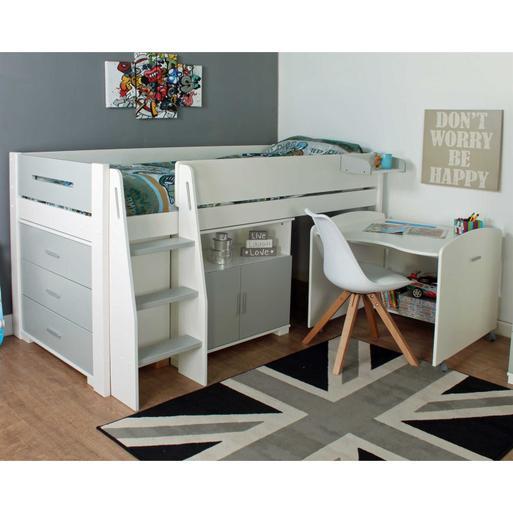 Bed with deals desk and drawers