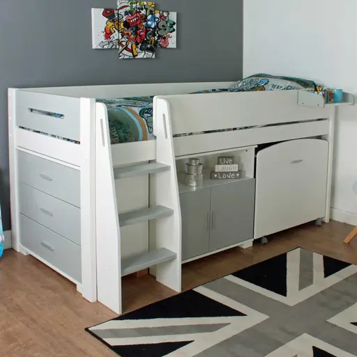 Bed with shop pull out desk