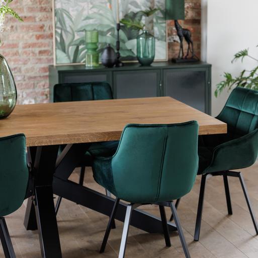 Dining table with cheap emerald green chairs