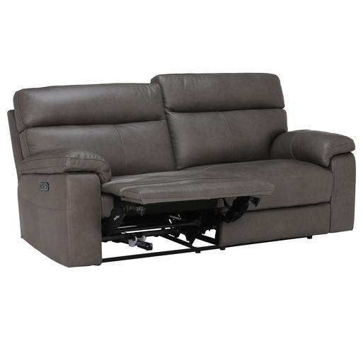 Clark Charcoal Leather 3 Seater Sofa With Power Motion Recliner