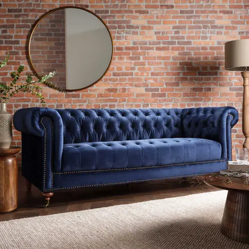 Navy velvet shop tufted sofa