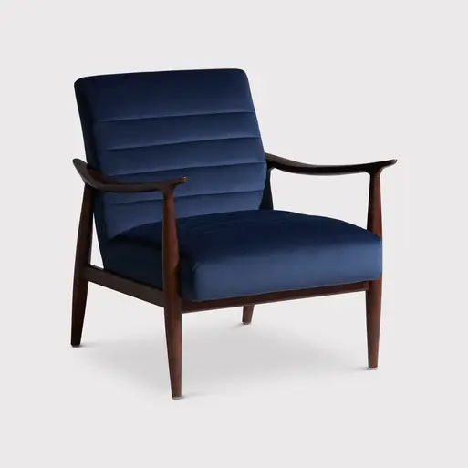 Hockney Blue Velvet Accent Chair with Wood Frame Barker