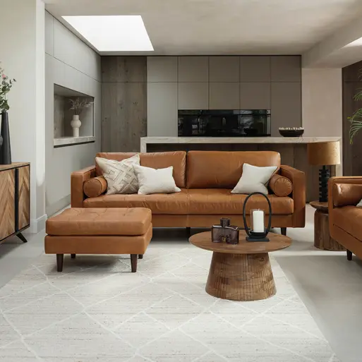 Brown leather couch white coffee table deals