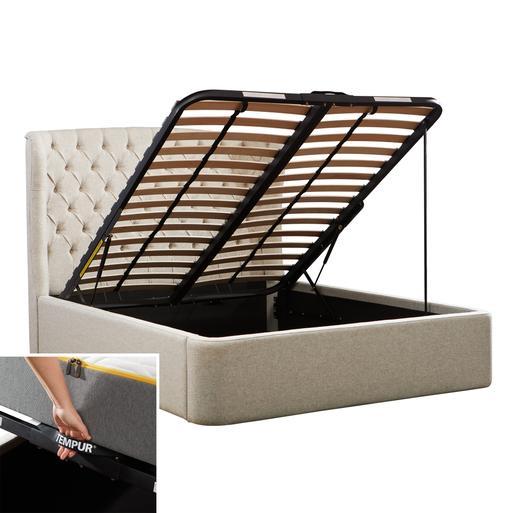Tempur Holcot Beige Fabric King Ottoman Bed Frame Barker