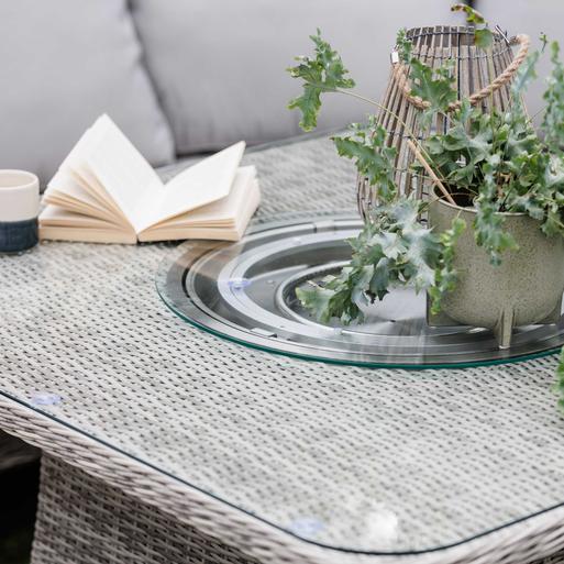 Hathaway Rattan L Shape Corner Garden Dining Set With Firepit