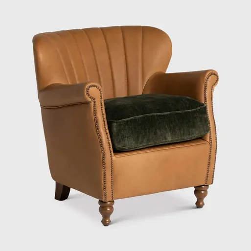 Lasswell Brown Leather and Fabric Armchair Barker Stonehouse