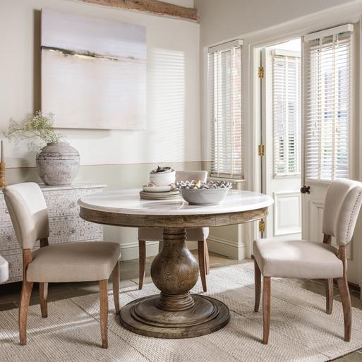 Round wood table new arrivals with marble top