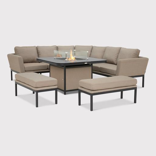 Portland Square Corner Garden Dining Set with Fire Pit Table