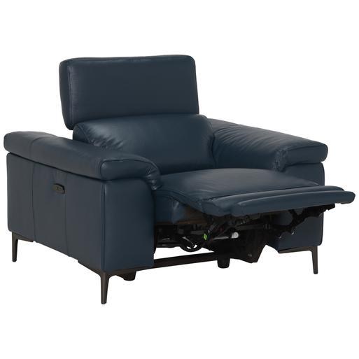 Paolo Blue Leather Recliner Armchair with Headrest Barker