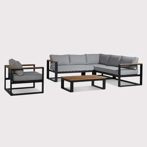 Azores Aluminum L Shape Corner Garden Sofa and Chair Set with Table Barker Stonehouse