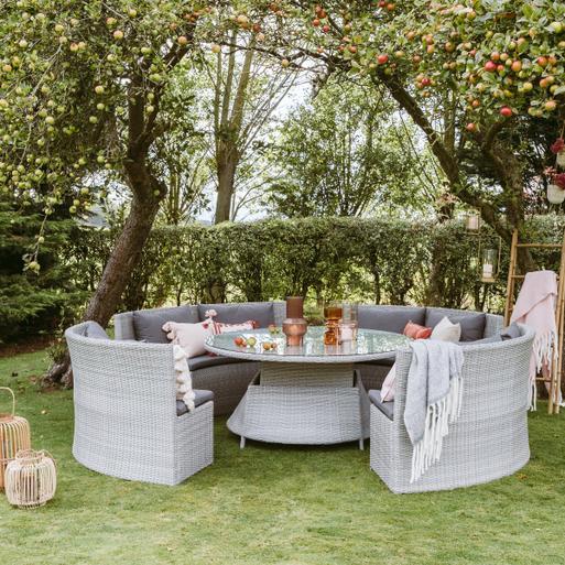 Didcot Rattan Round Garden Sofa Dining Set With Rising Table