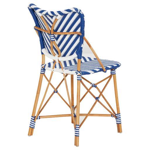 Blue and shop white rattan chairs